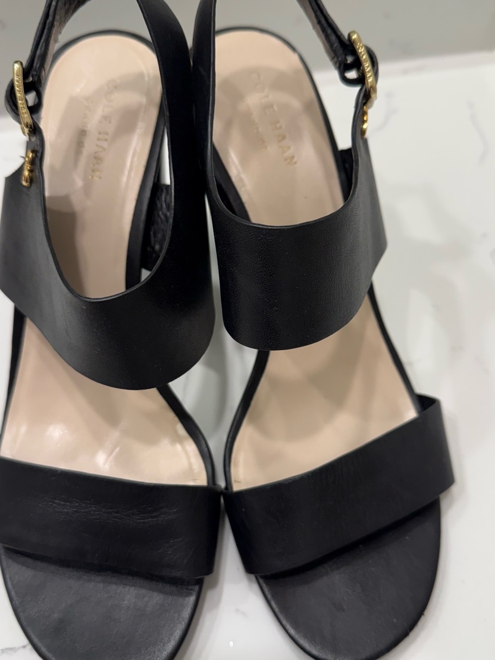 Cole Haan Grand OS Leather Black Slingback Sandals - size 9